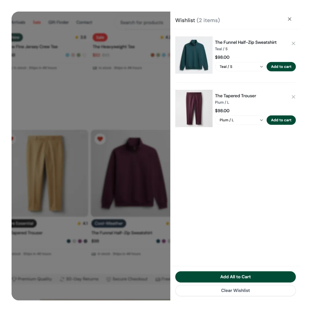 Built-in Wishlist in the Untamed Shopify theme